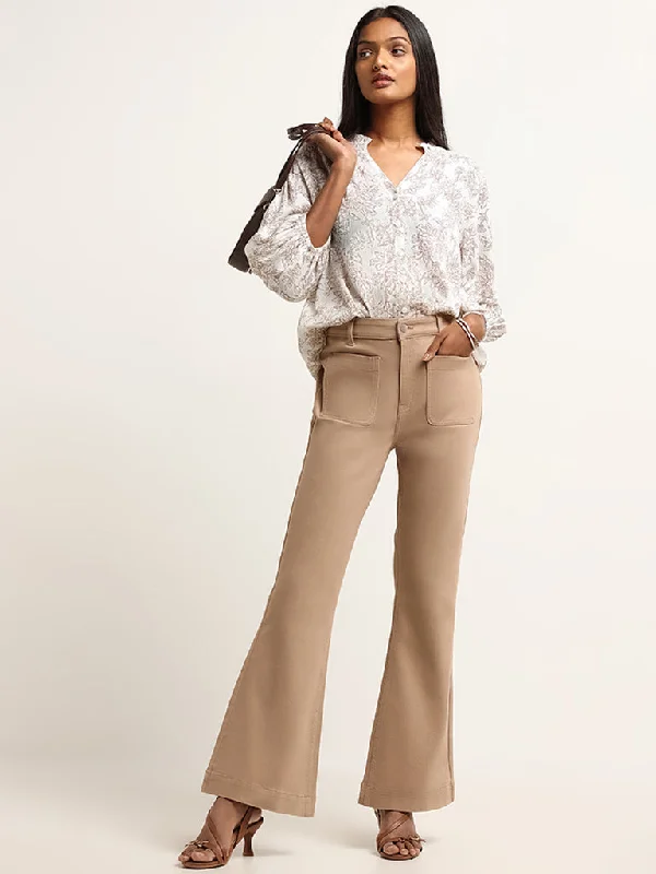 LOV Beige Wide Leg Fit High Rise Jeans