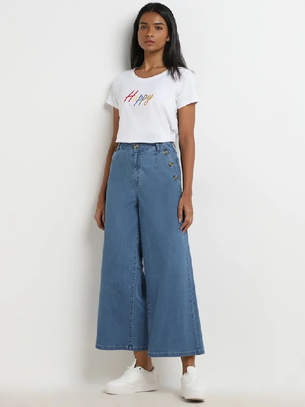 LOV Blue Wide Leg Fit High Rise Denim Jeans