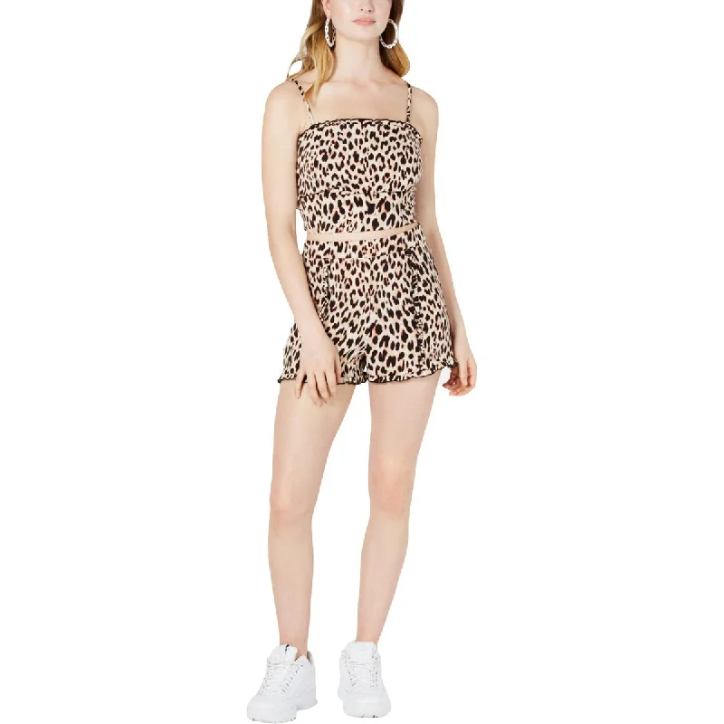 women's top summer -Material Girl Womens Crepe Animal Print Crop Top