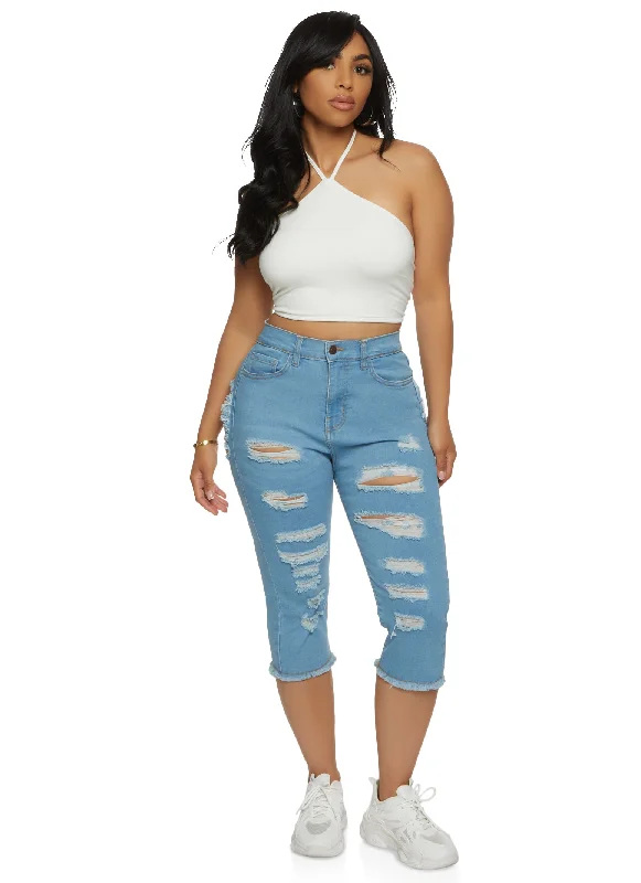 Highway Distressed Denim Skinny Capri Pants