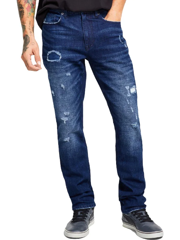 Mens Denim High Rise Straight Leg Jeans