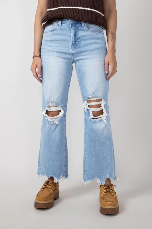 Mica High Rise 90's Vintage Distressed Crop Flare Jeans for Women | MDP-F3048