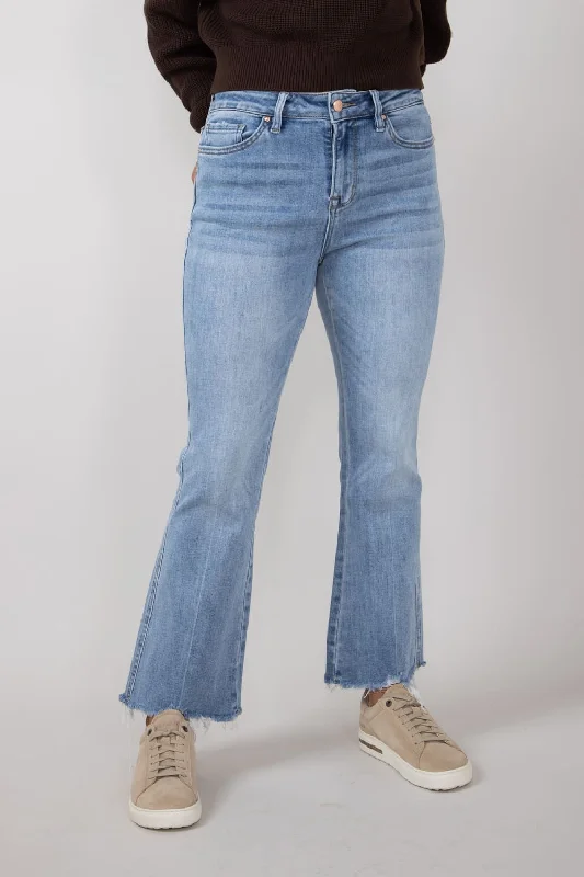 Mica High Rise Crop Flare Shark Hem Jeans for Women | MDP-F124