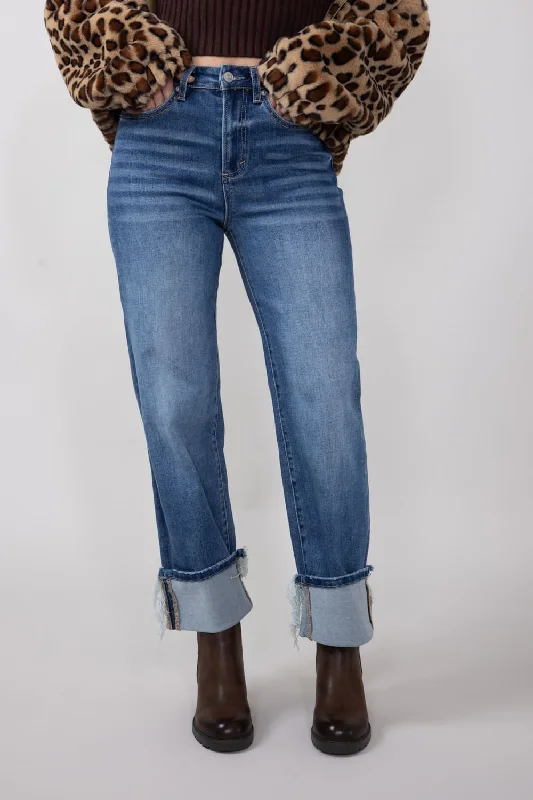 Mica Super High Rise Straight Cuffed Jeans for Women | MDP-T3308