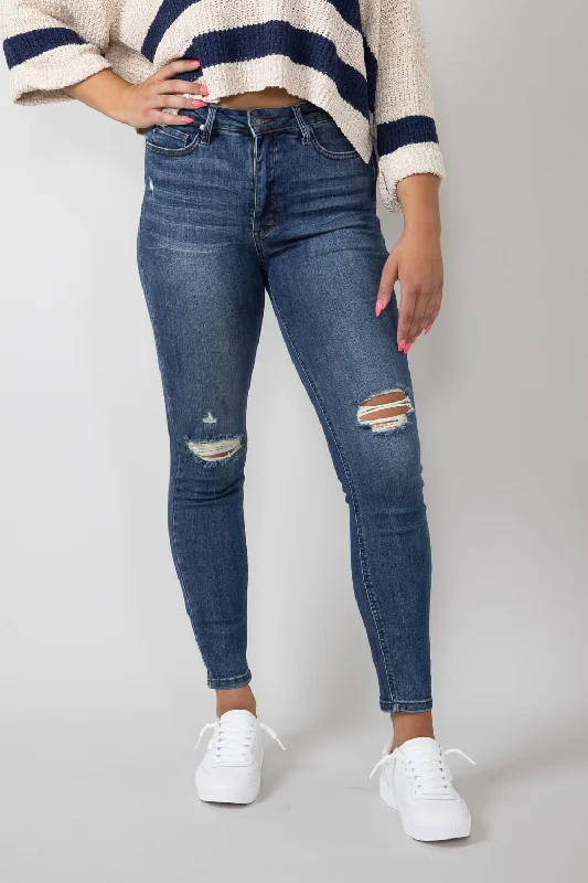 Judy Blue Mid Rise Distressed Knee Skinny Jeans for Women | 88798-DK