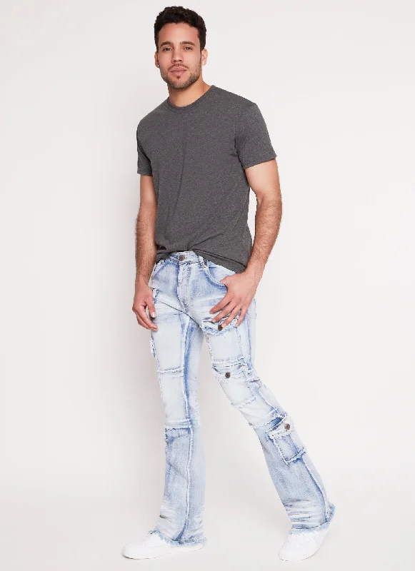 Mens Frayed Hem Cargo Pocket Jeans