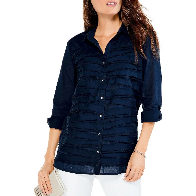 Nic + Zoe Womens Cotton Textured Button-Down Top