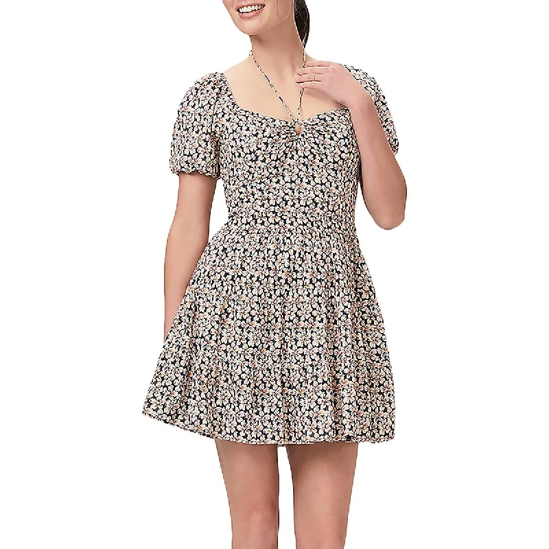 Paige Womens Puff Sleeve Mini Fit & Flare Dress