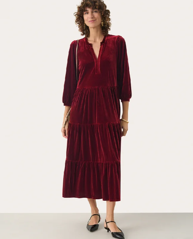 Part Two Viggasa Rhythmic Red Velvet Midi Dress