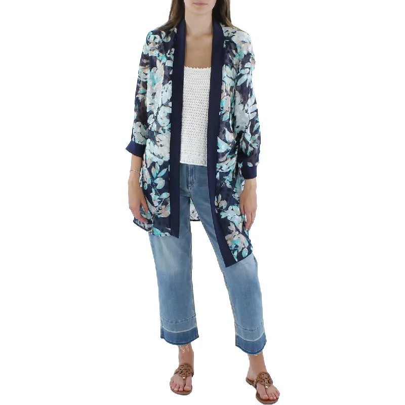 R&M Richards Womens Jacquard Floral Duster Blazer