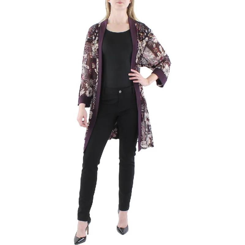 R&M Richards Womens Plus Mesh Floral Duster Blazer