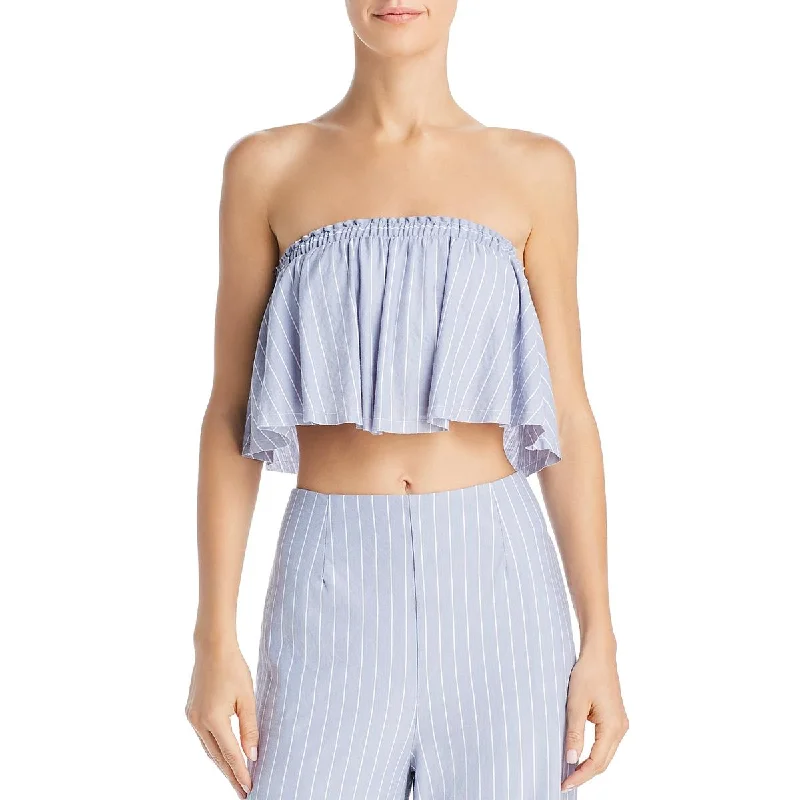 women's top machine washable -Sage Womens Wild One  Striped Strapless Crop Top