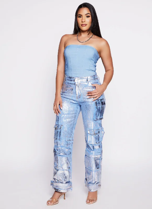 Daisy Foil Screen Wide Leg Cargo Jeans