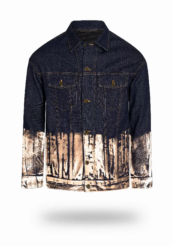 Longer Indigo Denim Jacket with Rose Gold Foil