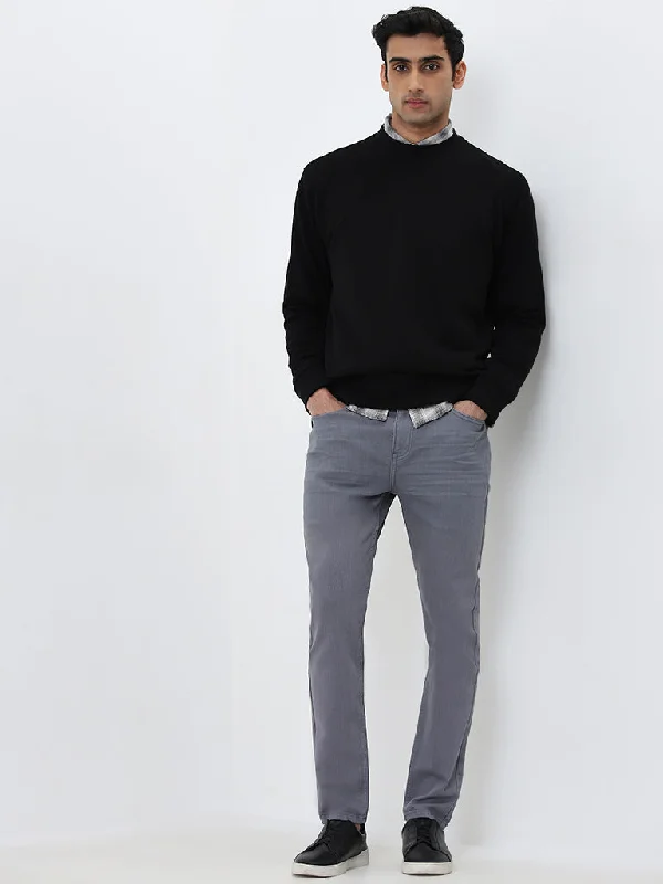 WES Casuals Grey Solid Slim - Fit Mid - Rise Jeans