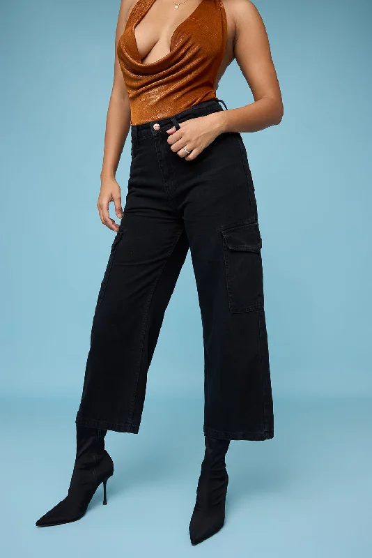 Black Wide Leg Cargo Jeans