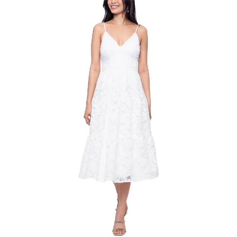 Xscape Womens Solid Lace Fit & Flare Dress