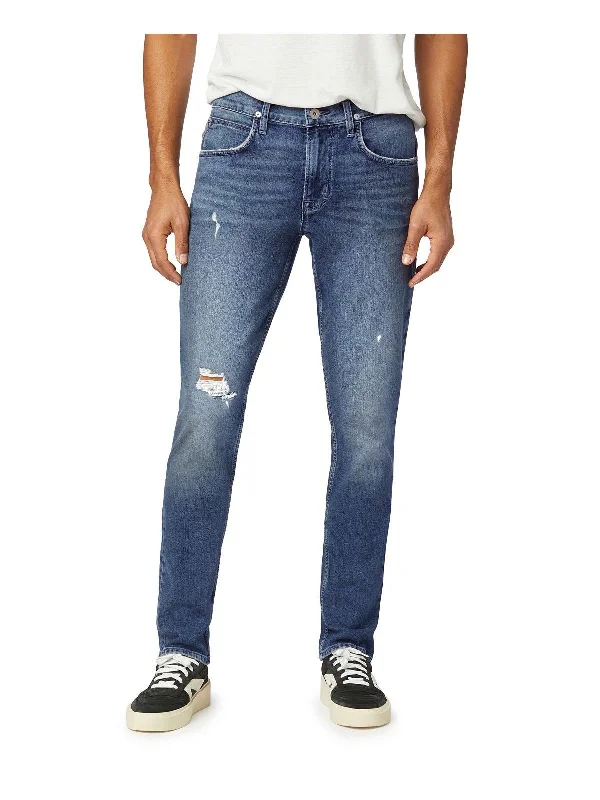 Zev Mens Ripped Dark Wash Skinny Jeans