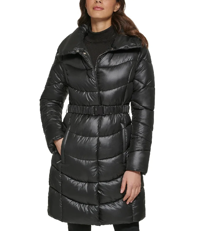 Cire Belted Puffer With Funnel Neck