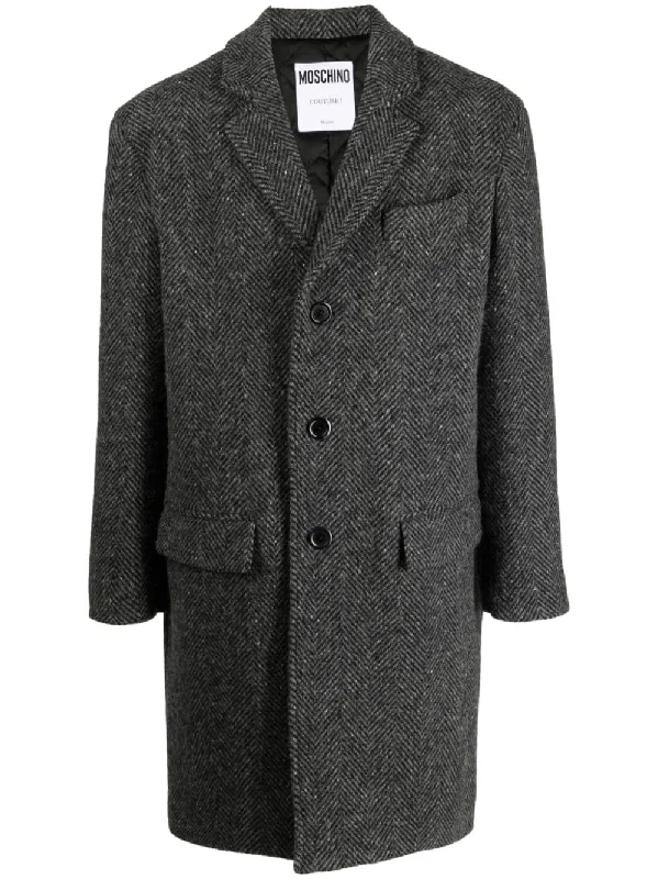 Slogan Print Wool Peacoat