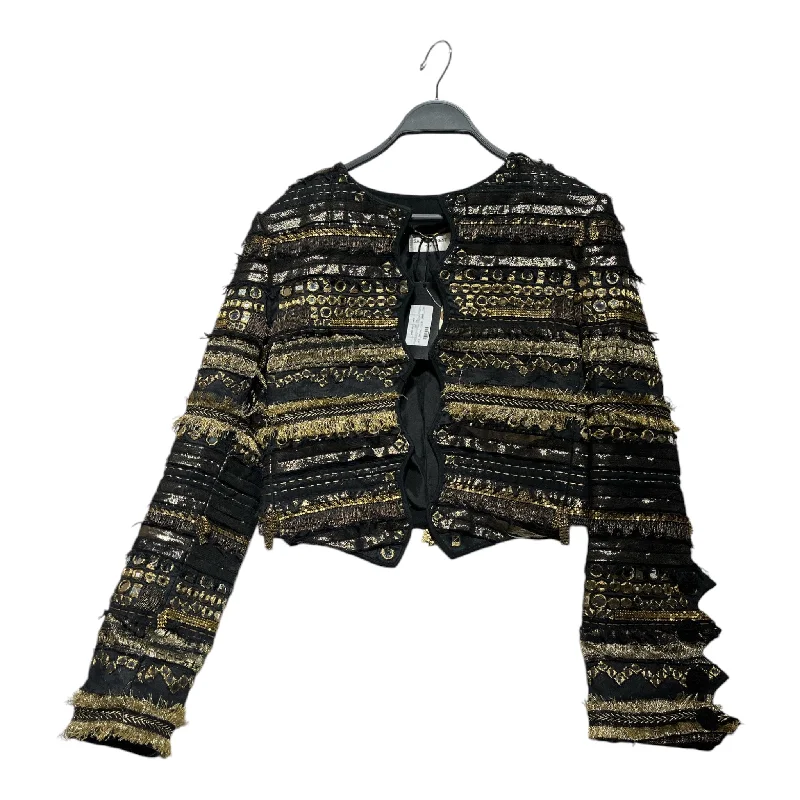 women's-military-style-coats-SAINT LAURENT/Tailored Jkt/38/Stripe/Polyester/BLK/Gold Embellished Wavy Trim