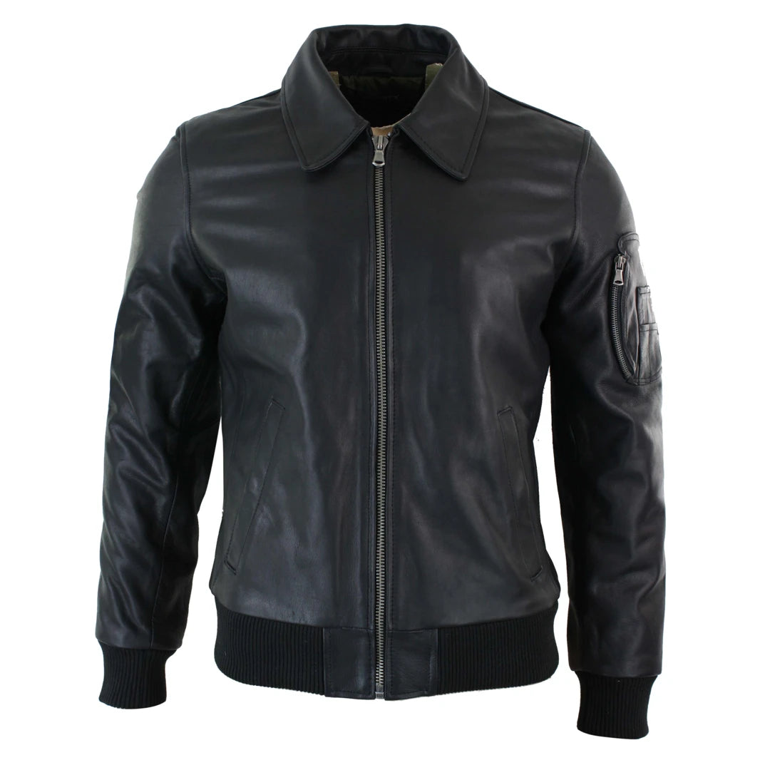 Men's Leather Harrington Bomber Classic Pilot Jacket