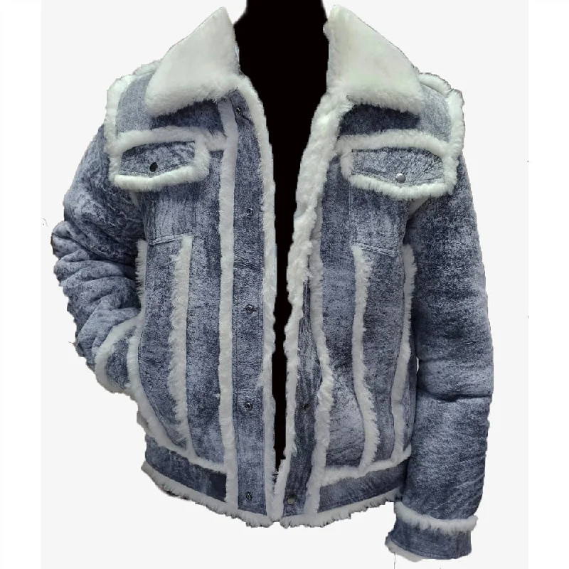 Aiden's Distressed Grey Shearling Trucker Jacket