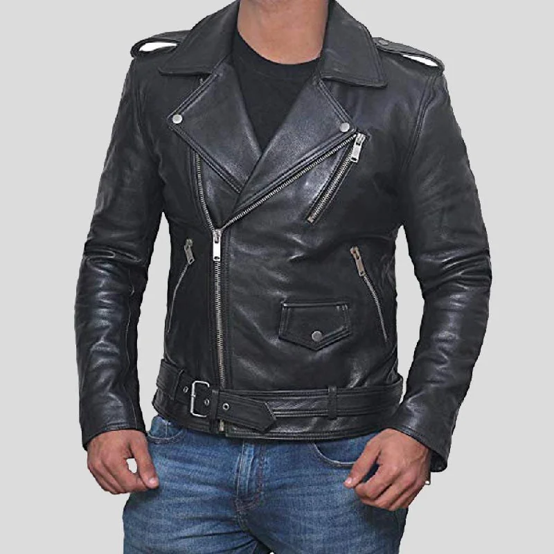 Alec Black Biker Leather Jacket