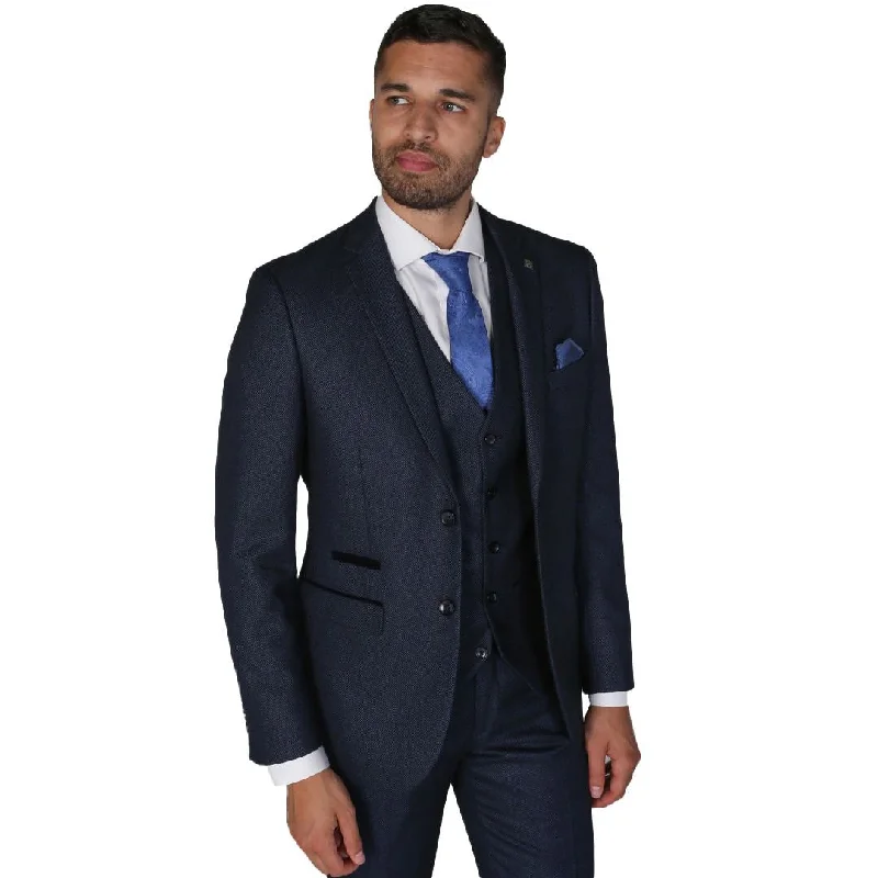 Men’s grey blazers-Arthur - Men's Birdseye Navy Formal Blazer