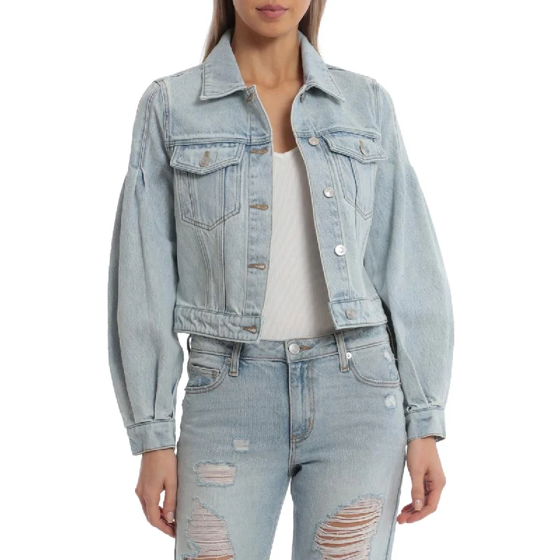 fashion-forward-women's-coats-Avec Les Filles Women's Cropped Balloon Sleeve Denim Trucker Jacket