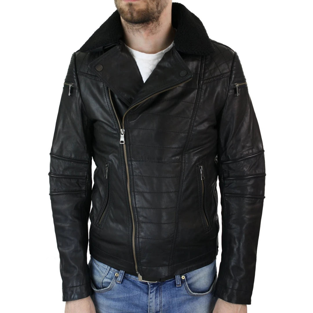 Men's Cross zip Biker Pilot Motorcycle Jacket Leather Air Force 1