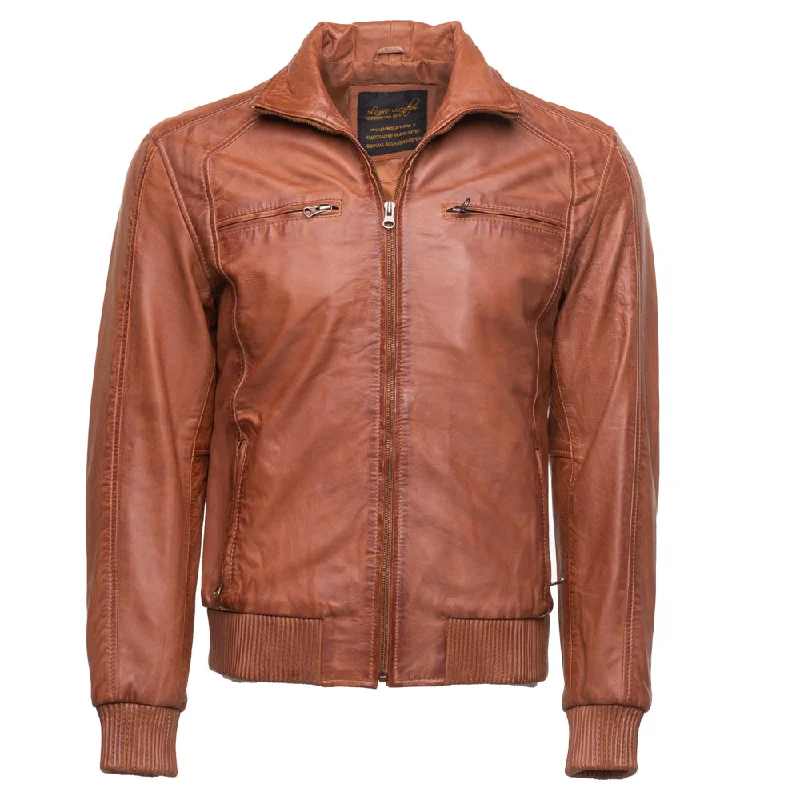 Beltrans sand washed leather jacket with stretch leather hems & cuffs