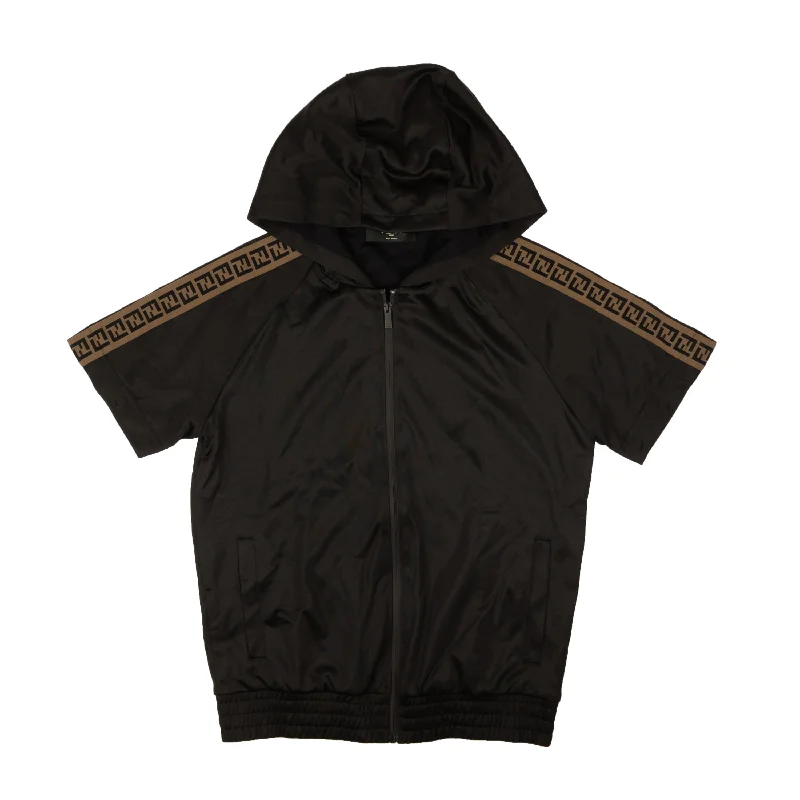 FENDI Black Polyamide Motif Sleeve Bomber Jacket