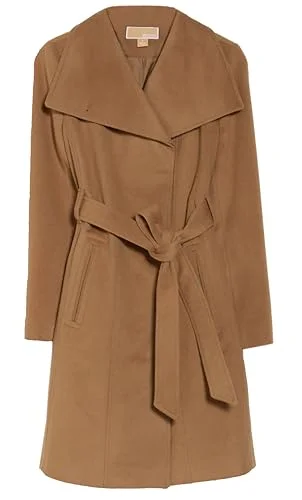 Michael Michael Kors Wool Belted Wrap Solid Camel Coat