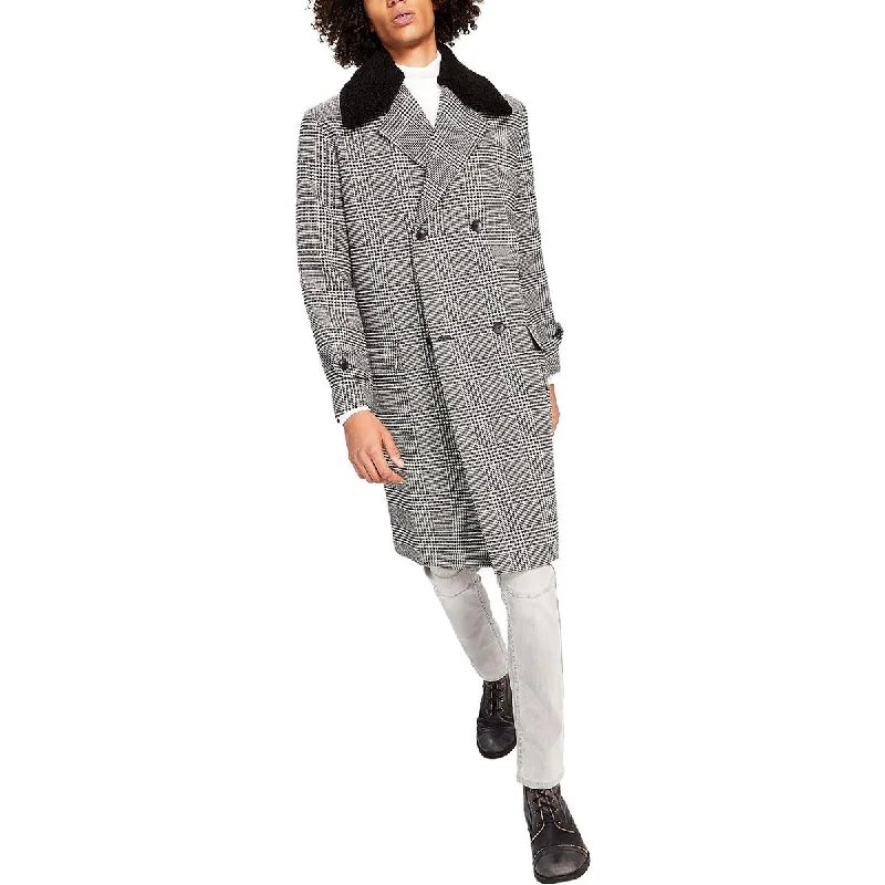 Ashton Mens Faux Fur Trim Midi Pea Coat