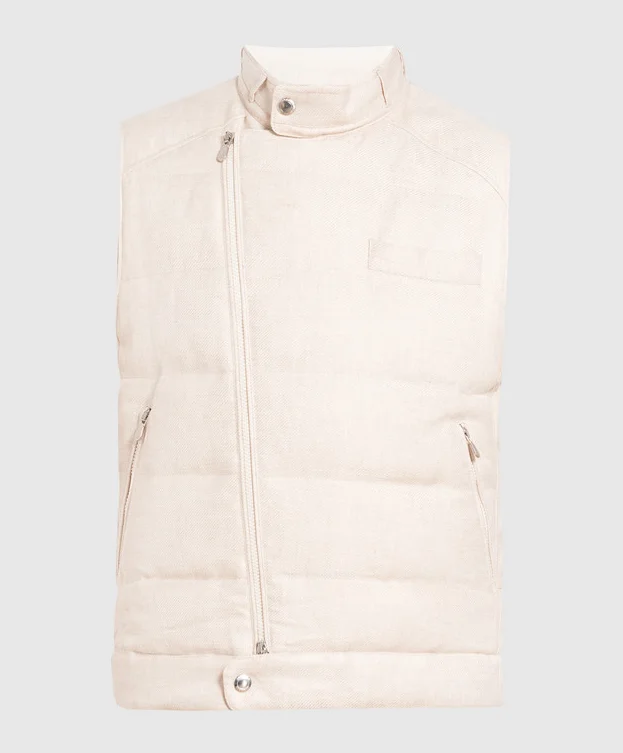 Brunello Cucinelli Men's Down Vest In Linen