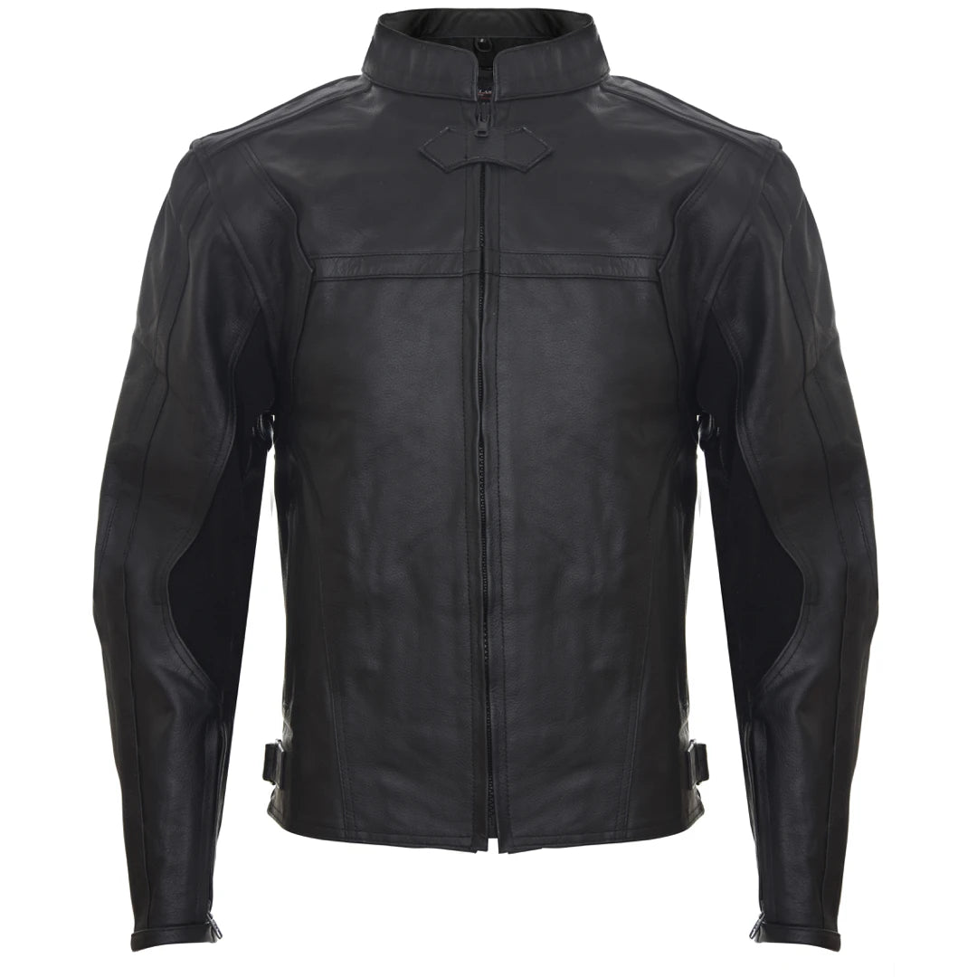 Men's Motorcycle Black Leather Hide Motorbike Jacket Zipped Nehru