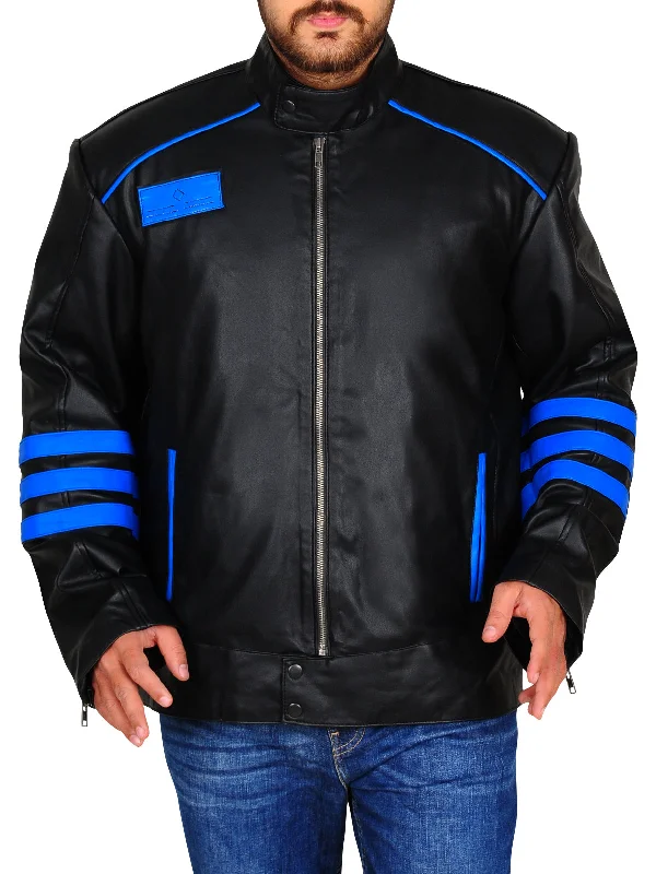 Black & Blue Biker Leather Jacket