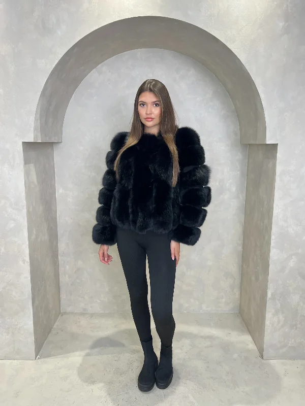 women's-hooded-winter-coats-Black Luxury Fur Vertical Pelt Coat