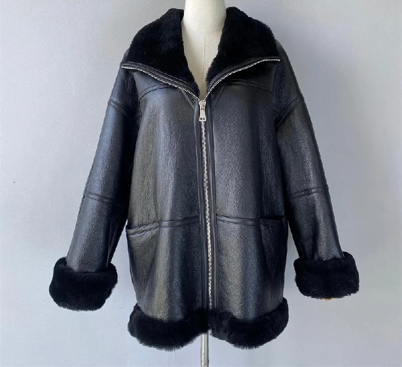 Black Sheepskin Leather Jacket