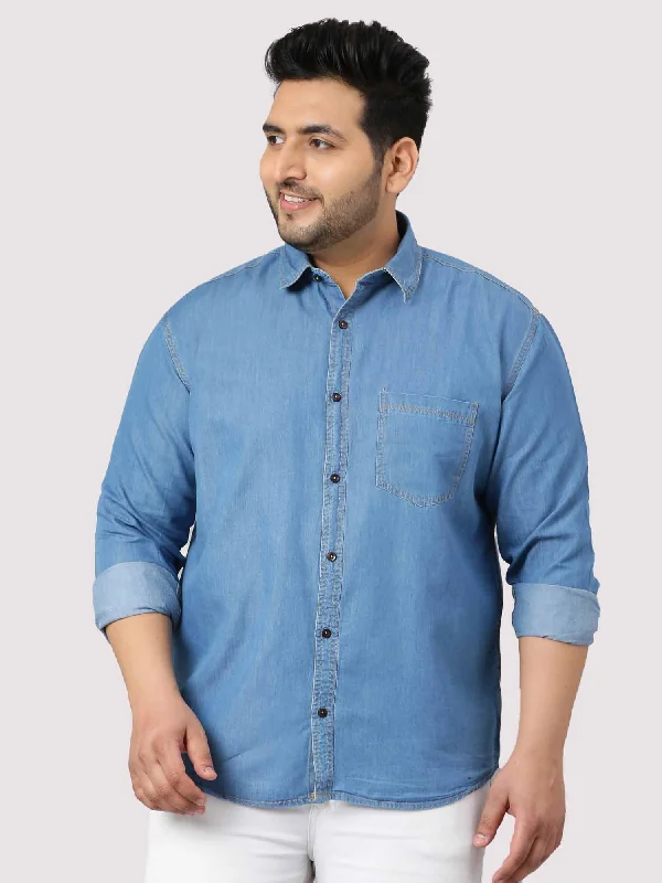 Blue Denim Single Pocket Full Sleeve Shirt Men's Plus Size