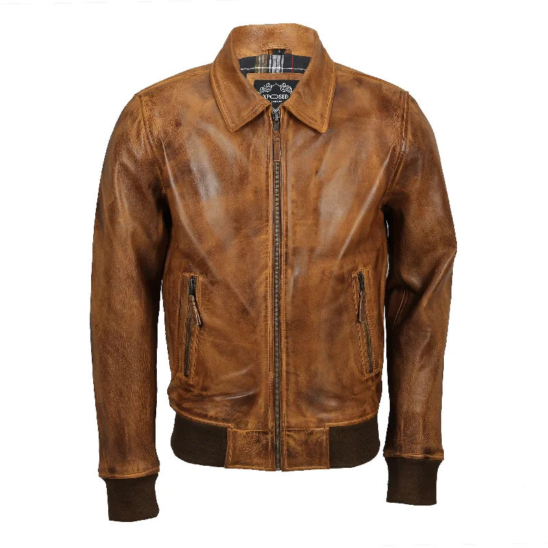 BOMBER COLLAR TAN BIKER JACKET