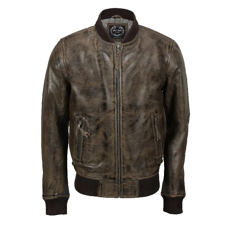 BOMBER NO COLLAR BROWN JACKET