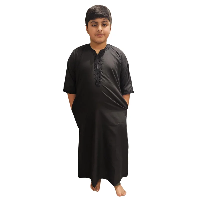 Boy's Morrocan Thobe Jubba Islamic Clothing Kaftan Dubai Arabic Robe Half Short Sleeve