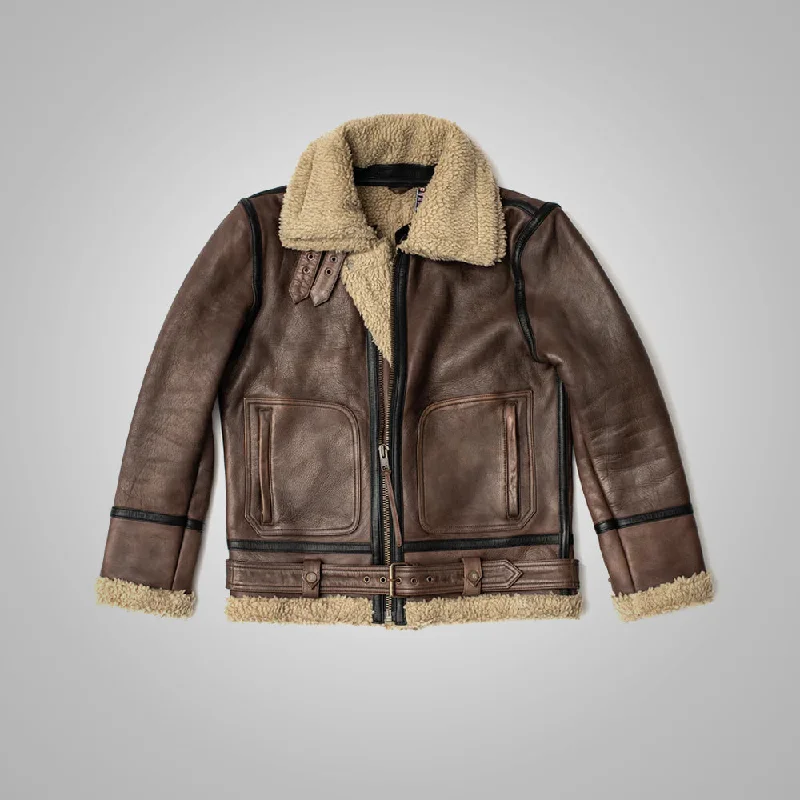 Brown Sheepskin Jacket For Men with sherpa lining