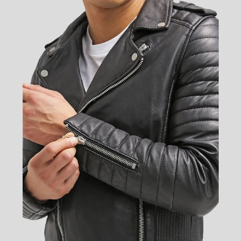 Cain Black Slim Fit Biker Leather Jacket