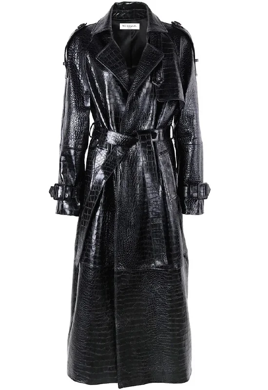 CAMILLA Embossed Croc Leather Trench Coat