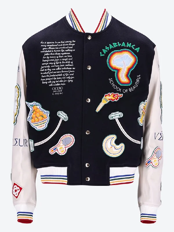 Embroidered patchwork bomber jacket