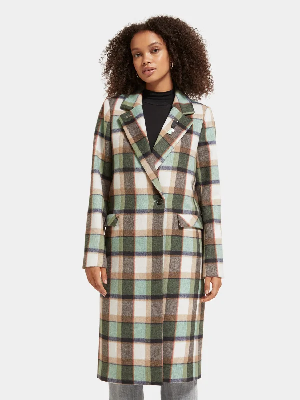 elegant-women's-coats-Single-breasted check coat