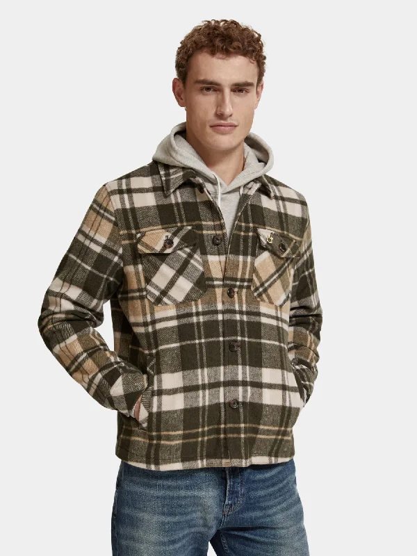 Checked wool-blend overshirt